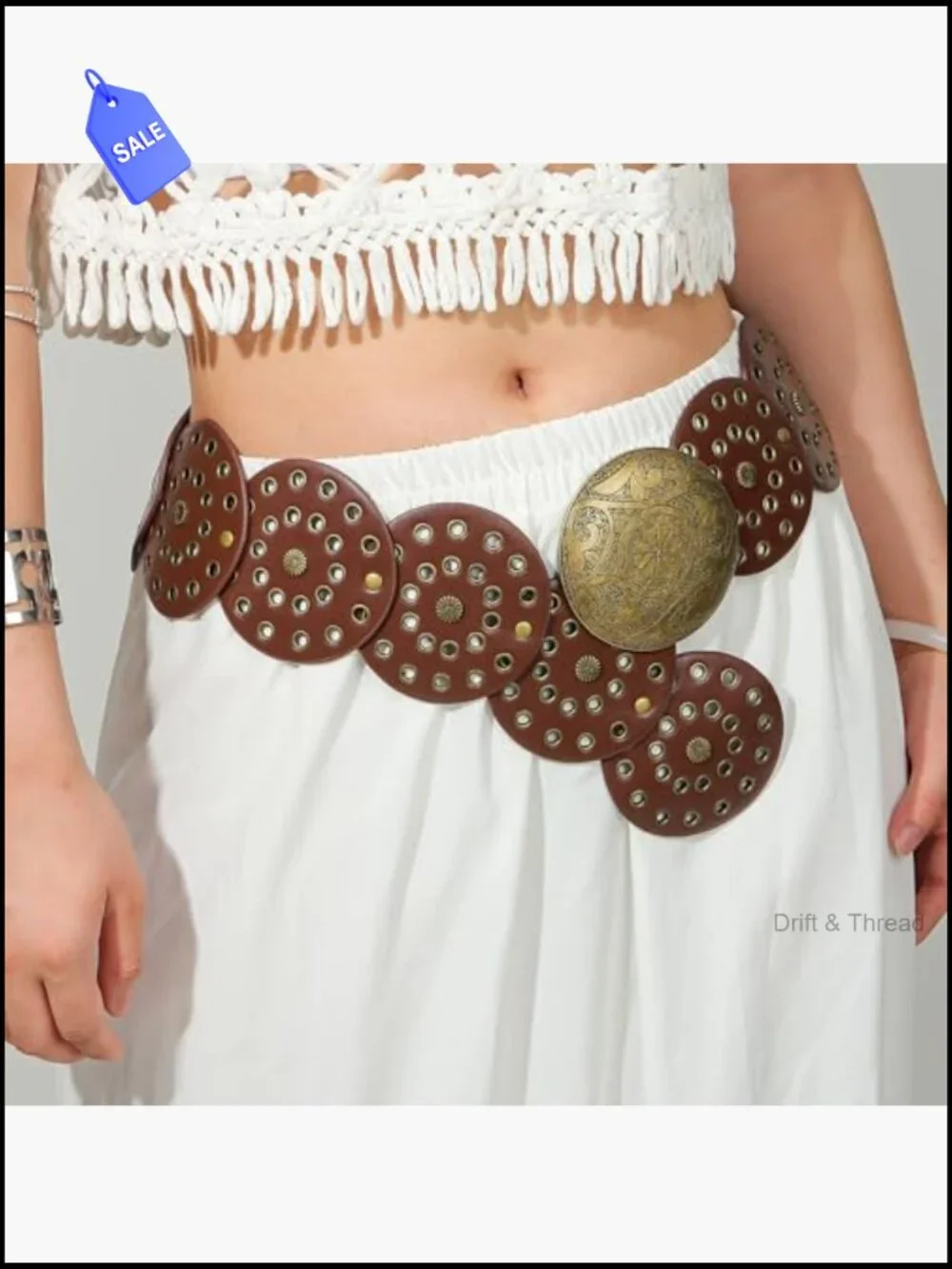Vintage Western Wide Disc Belt for Women - Chunky Hollow Concho Punk Waist Belt